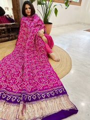 Pink Bandhani Dupatta with Gotapatti Handwork in Pure Silk - Masakalee