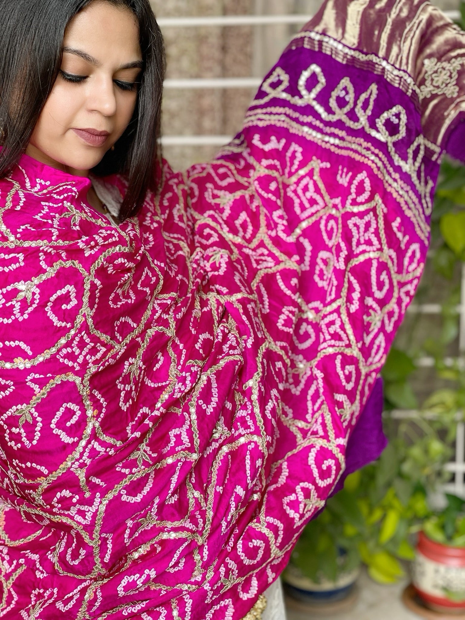 Pink Bandhani Dupatta with Gotapatti Handwork in Pure Silk - Masakalee