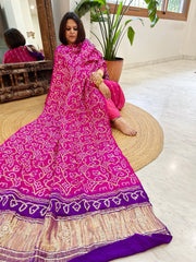 Pink Bandhani Dupatta with Gotapatti Handwork in Pure Silk - Masakalee