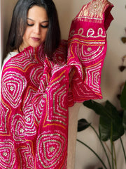 Pink Bandhani Dupatta with Gotapatti Handwork in Pure Silk - Masakalee
