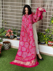Pink Bandhani Dupatta with Gotapatti Handwork in Pure Silk - Masakalee