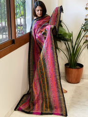 Pink, Black Handmade Kantha Dupatta in Silk - Masakalee
