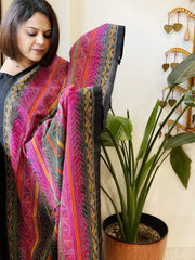 Pink, Black Handmade Kantha Dupatta in Silk - Masakalee