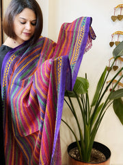 Pink, Blue Handmade Kantha Dupatta in Silk - Masakalee