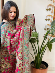 Pink Chinon Dupatta with Aari Embroidery - Masakalee
