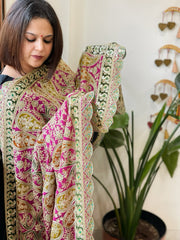 Pink Chinon Dupatta with Aari Embroidery - Masakalee