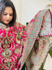 Pink Chinon Dupatta with Aari Embroidery - Masakalee