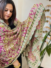 Pink Chinon Dupatta with Aari Embroidery - Masakalee