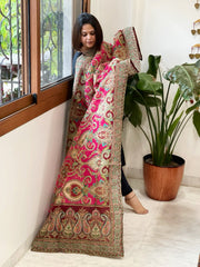 Pink Chinon Dupatta with Aari Embroidery - Masakalee