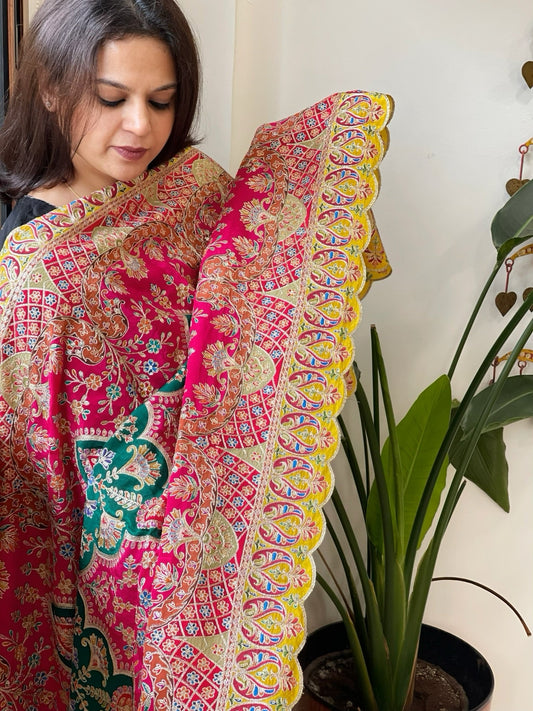Pink Chinon Dupatta with Aari Embroidery - Masakalee