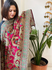 Pink Chinon Dupatta with Aari Embroidery - Masakalee