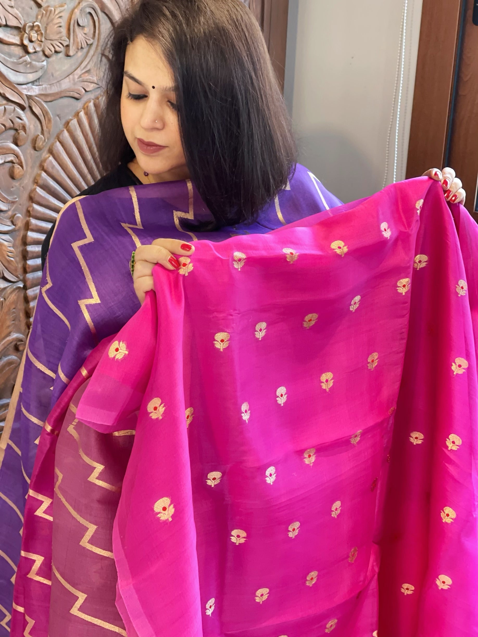 Pink Designer Banarasi Suit Set in Pure Organza - Masakalee