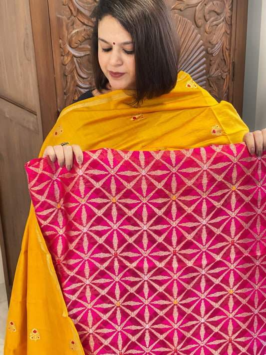 Pink Designer Handwoven Kadwa Banarasi Suit Set in Pure Silk - Masakalee