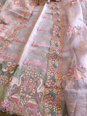 Pink Dupatta Set (Kurta+Dupatta) with Thread Embroidery in Pure Organza - Masakalee