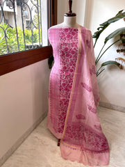 Pink Handblock Printed Suit Set in Mul Cotton - Masakalee