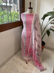 Pink Handblock Printed Suit Set in Mul Cotton - Masakalee