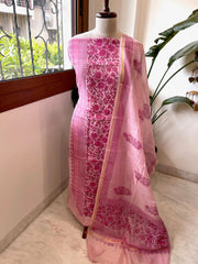 Pink Handblock Printed Suit Set in Mul Cotton - Masakalee
