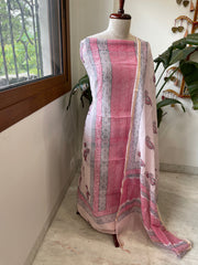 Pink Handblock Printed Suit Set in Mul Cotton - Masakalee