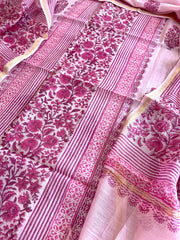 Pink Handblock Printed Suit Set in Mul Cotton - Masakalee