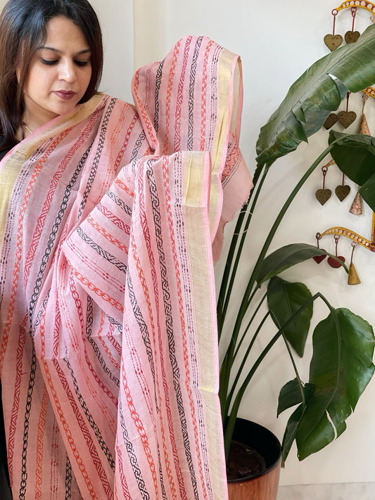 Pink Handmade Kantha Dupatta in Pure Cotton - Masakalee