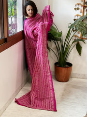 Pink Handmade Kantha Dupatta in Silk - Masakalee