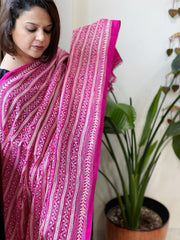 Pink Handmade Kantha Dupatta in Silk - Masakalee