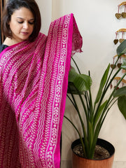 Pink Handmade Kantha Dupatta in Silk - Masakalee