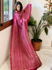 Pink Handmade Kantha Dupatta in Silk - Masakalee