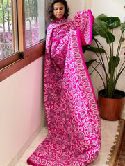 Pink Handmade Nakshi Kantha Dupatta in Pure Silk - Masakalee