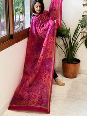 Pink Handmade Reverse Nakshi Kantha Dupatta in Silk - Masakalee