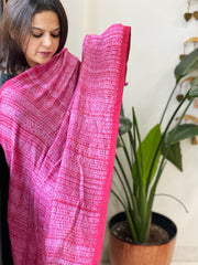 Pink Handmade Shibori Dupatta in Eri (Ahimsa) Silk - Masakalee
