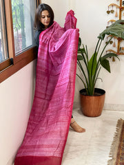 Pink Handmade Shibori Dupatta in Eri (Ahimsa) Silk - Masakalee