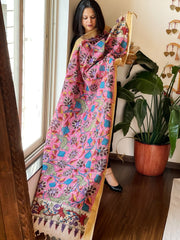 Pink Handpainted Kalamkari Dupatta in Cotton - Masakalee