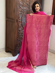 Pink Handwoven Brocade Suit Set in Pure Crepe - Masakalee