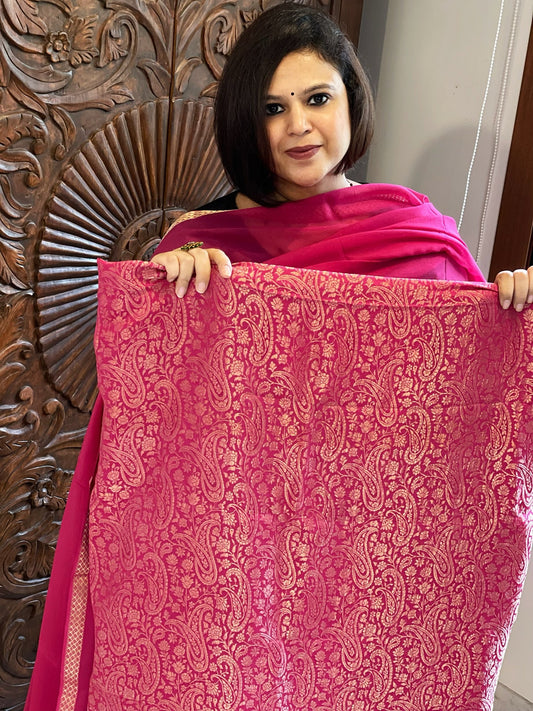 Pink Handwoven Brocade Suit Set in Pure Crepe - Masakalee
