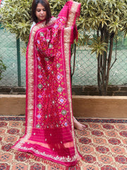 Pink Handwoven Ikat Patola with Gotapatti & Pearl Handwork dupatta in Pure Silk - Masakalee