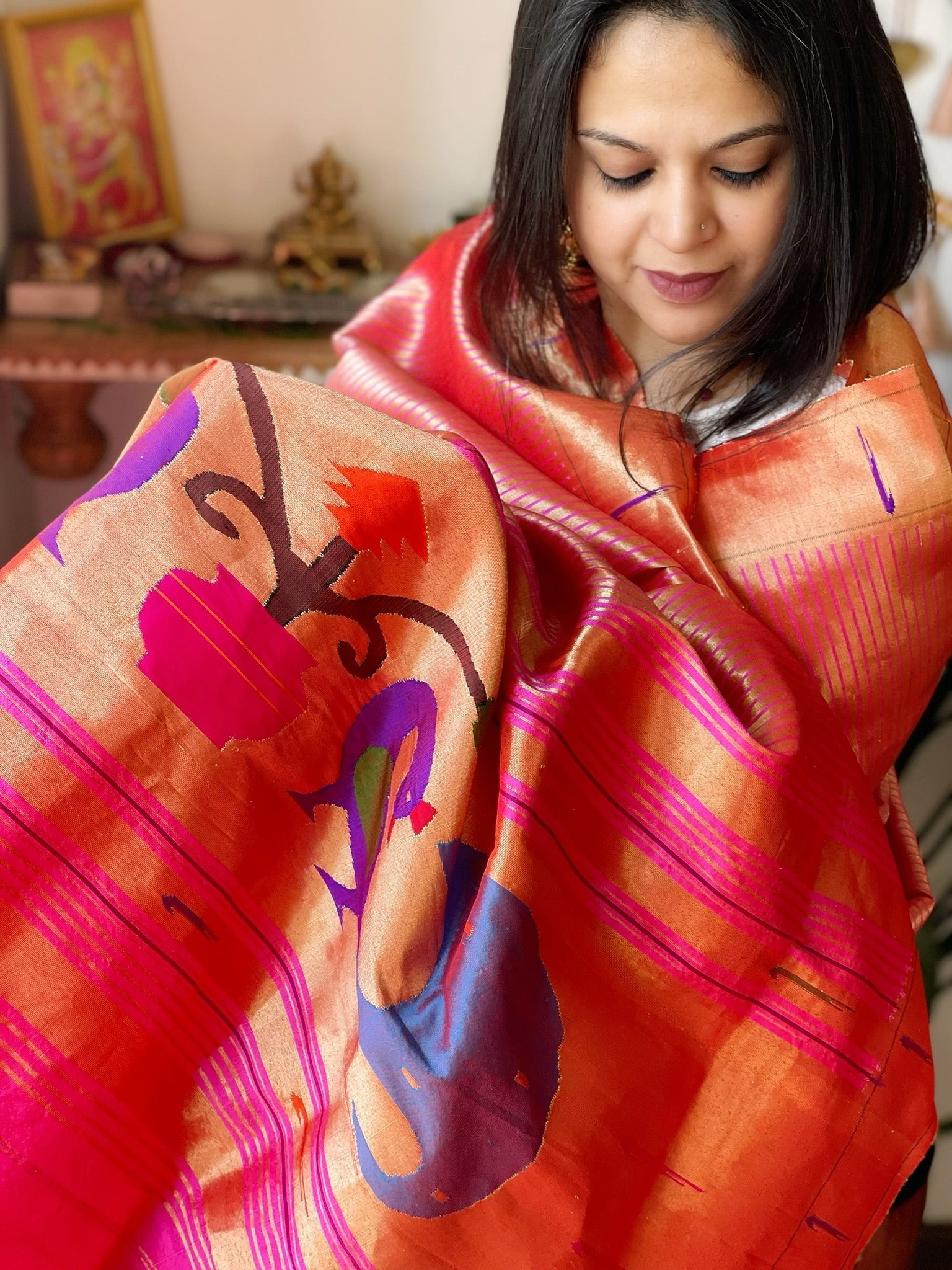 Pink Handwoven Paithani Dupatta in Pure Silk - Masakalee
