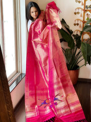 Pink Handwoven Paithani Dupatta in Pure Silk - Masakalee