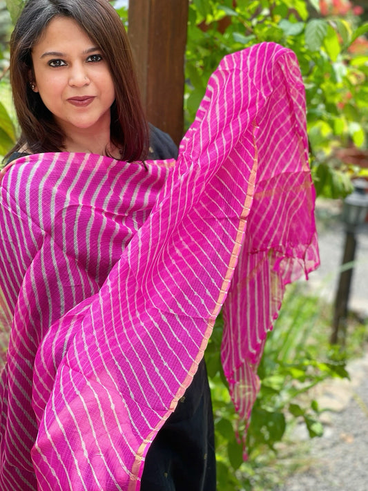 Pink Kota Silk Leheriya Dupatta - Masakalee