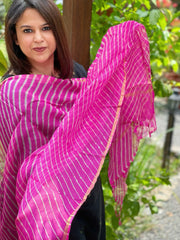Pink Kota Silk Leheriya Dupatta - Masakalee