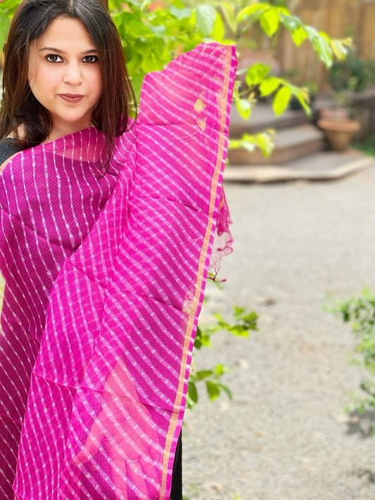 Pink Kota Silk Leheriya Dupatta - Masakalee