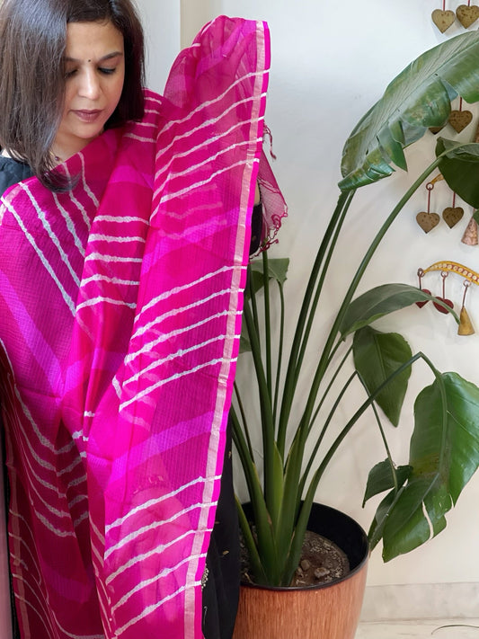 Pink Kota Silk Leheriya Dupatta - Masakalee