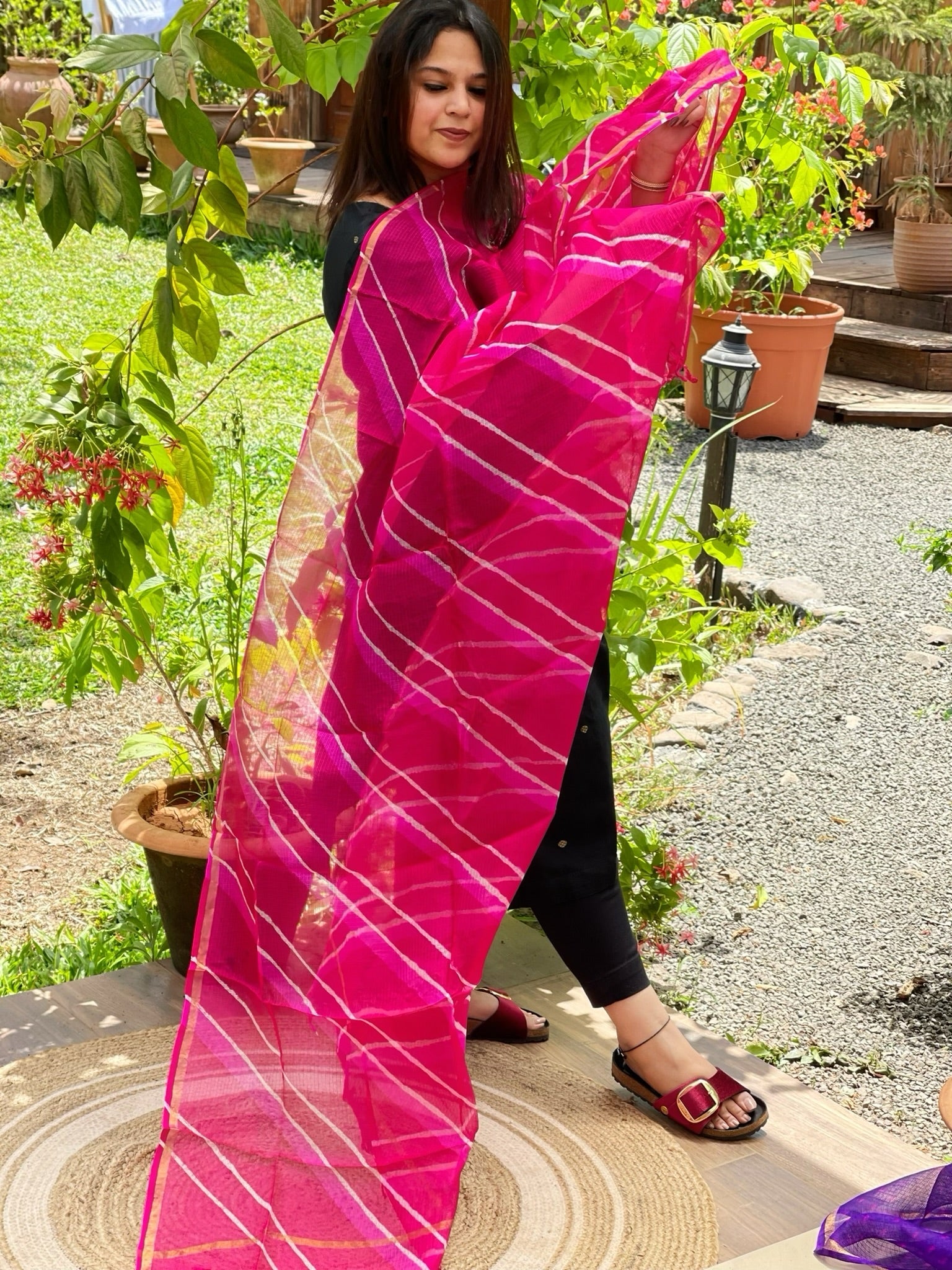 Pink Kota Silk Leheriya Dupatta - Masakalee