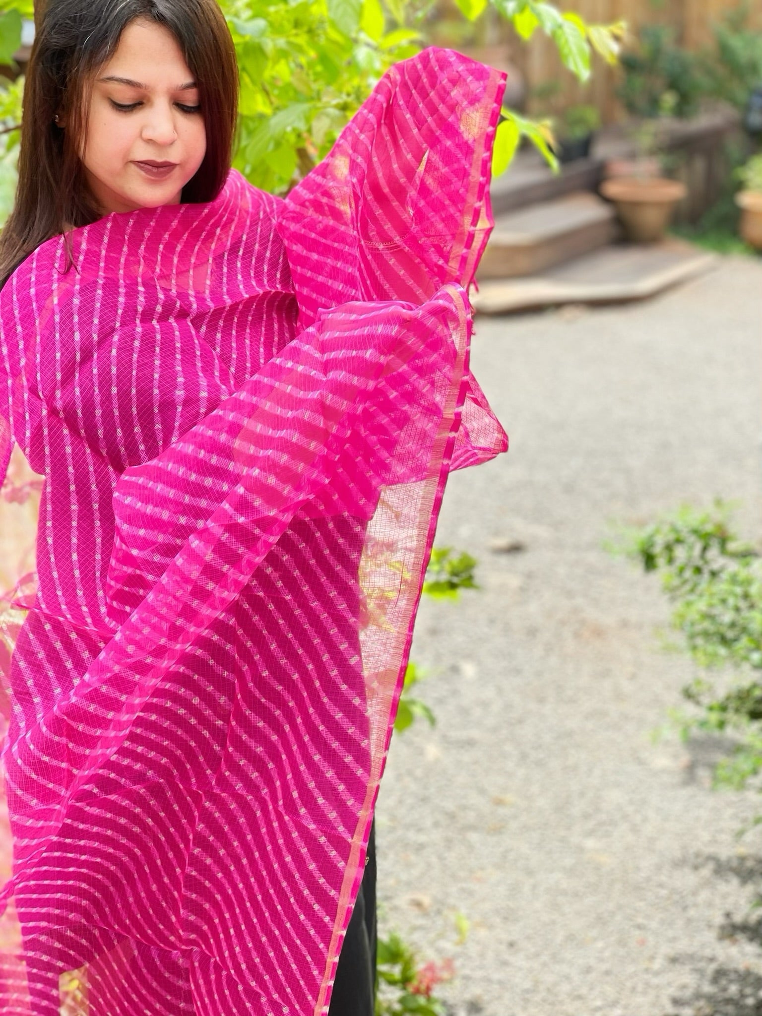 Pink Kota Silk Leheriya Dupatta - Masakalee