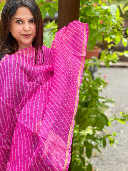 Pink Kota Silk Leheriya Dupatta - Masakalee