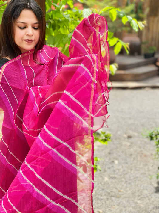 Pink Kota Silk Leheriya Dupatta - Masakalee