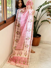 Pink Mul Cotton Handblock Printed Dupatta - Masakalee