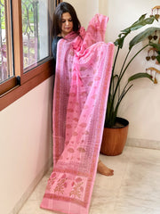 Pink Mul Cotton Handblock Printed Dupatta - Masakalee