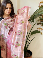Pink Mul Cotton Handblock Printed Dupatta - Masakalee