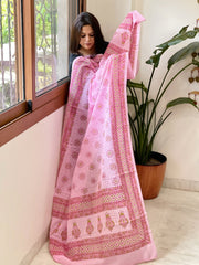 Pink Mul Cotton Handblock Printed Dupatta - Masakalee
